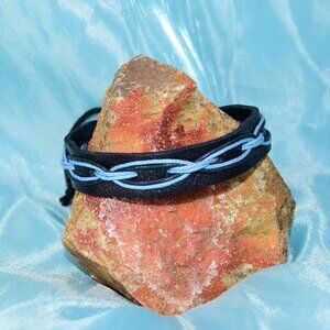 Malik Punch Weave Mens Hemp Leather Bracelet Black Blue Gift Packaged